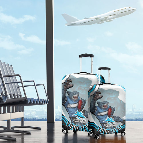 Personalized Cronulla Sutherland Sharks Luggage Cover Aboriginal Dot Art - Dreamtime Rugby Mascot