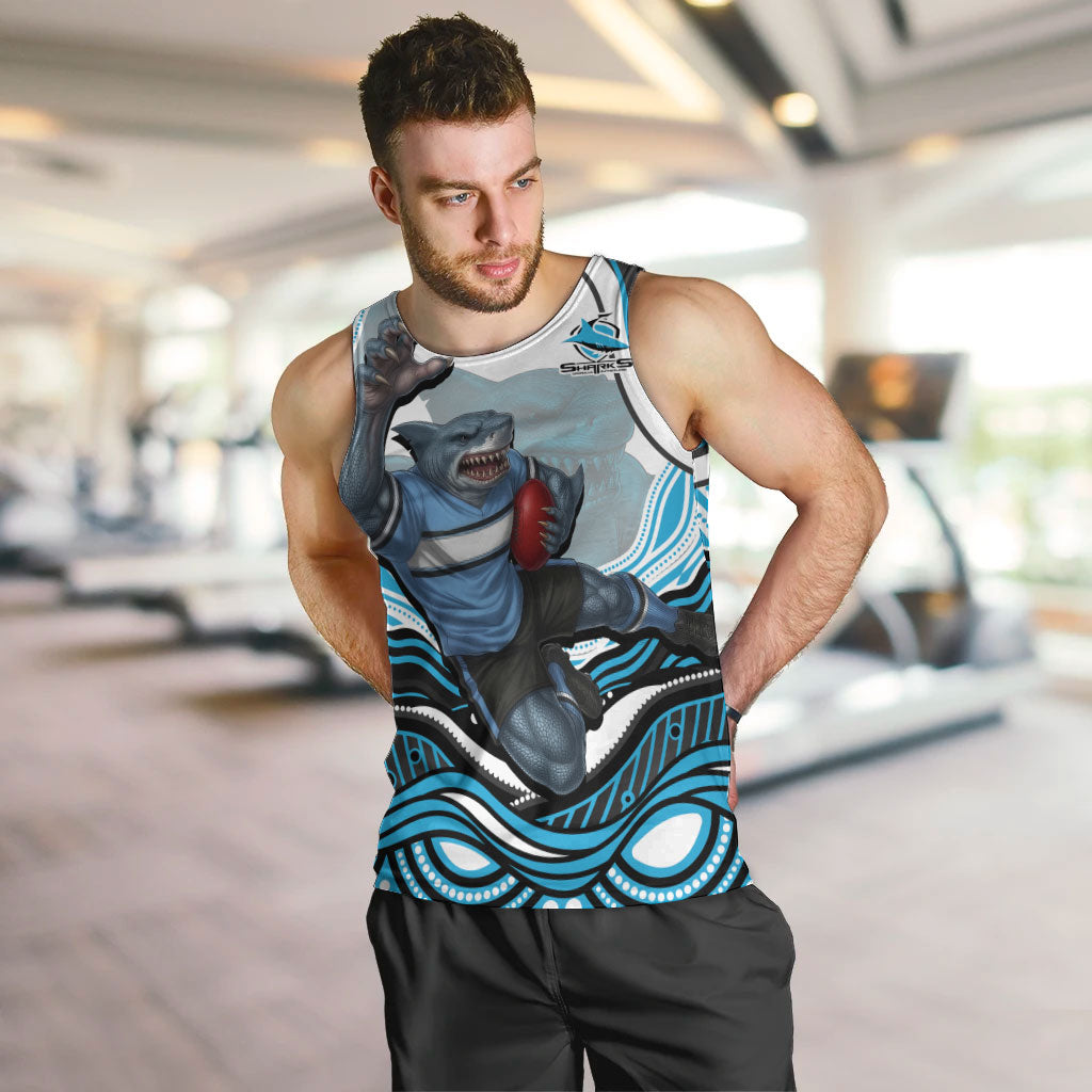 Personalized Cronulla Sutherland Sharks Men Tank Top Aboriginal Dot Art - Dreamtime Rugby Mascot