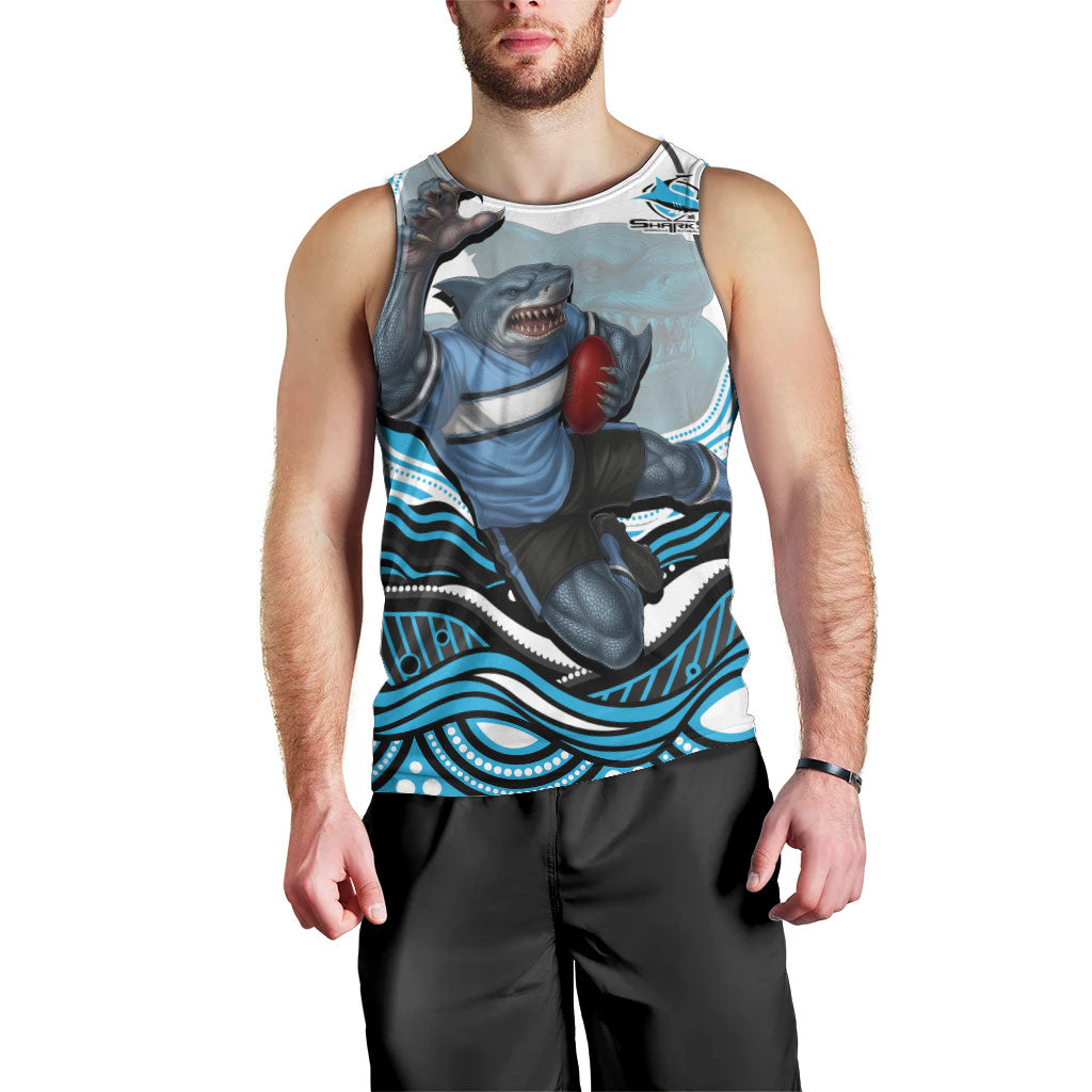 Personalized Cronulla Sutherland Sharks Men Tank Top Aboriginal Dot Art - Dreamtime Rugby Mascot