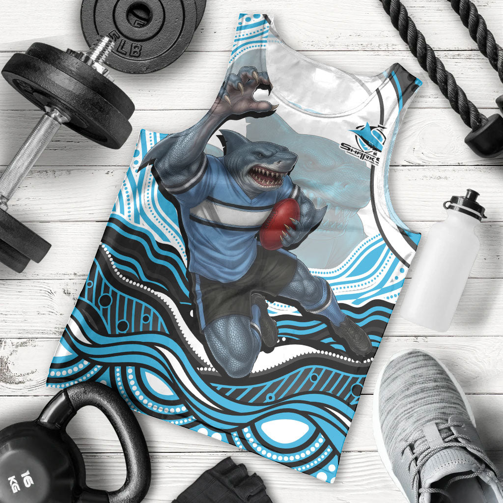 Personalized Cronulla Sutherland Sharks Men Tank Top Aboriginal Dot Art - Dreamtime Rugby Mascot