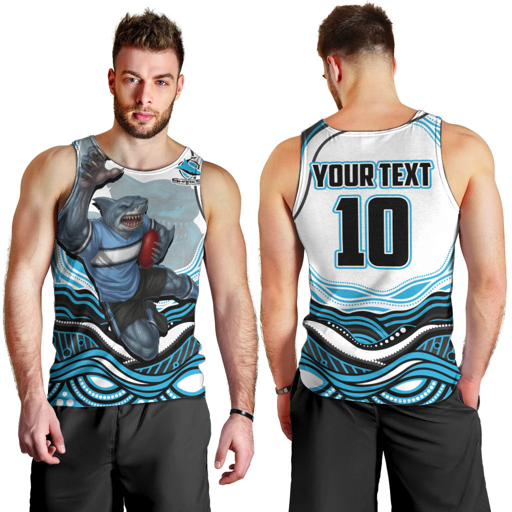 Personalized Cronulla Sutherland Sharks Men Tank Top Aboriginal Dot Art - Dreamtime Rugby Mascot