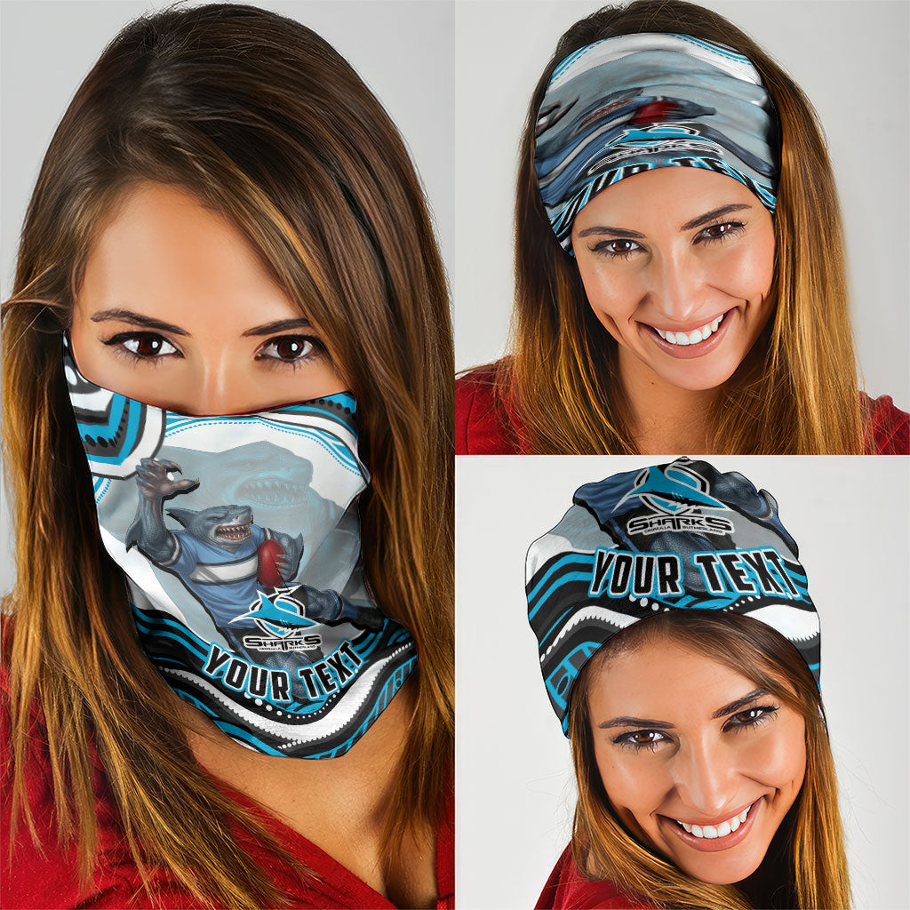 Personalized Cronulla Sutherland Sharks Neck Gaiter Aboriginal Dot Art - Dreamtime Rugby Mascot