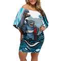 Personalized Cronulla Sutherland Sharks Off Shoulder Short Dress Aboriginal Dot Art - Dreamtime Rugby Mascot