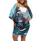 Personalized Cronulla Sutherland Sharks Off Shoulder Short Dress Aboriginal Dot Art - Dreamtime Rugby Mascot