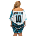 Personalized Cronulla Sutherland Sharks Off Shoulder Short Dress Aboriginal Dot Art - Dreamtime Rugby Mascot