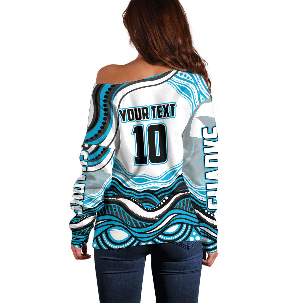 Personalized Cronulla Sutherland Sharks Off Shoulder Sweater Aboriginal Dot Art - Dreamtime Rugby Mascot