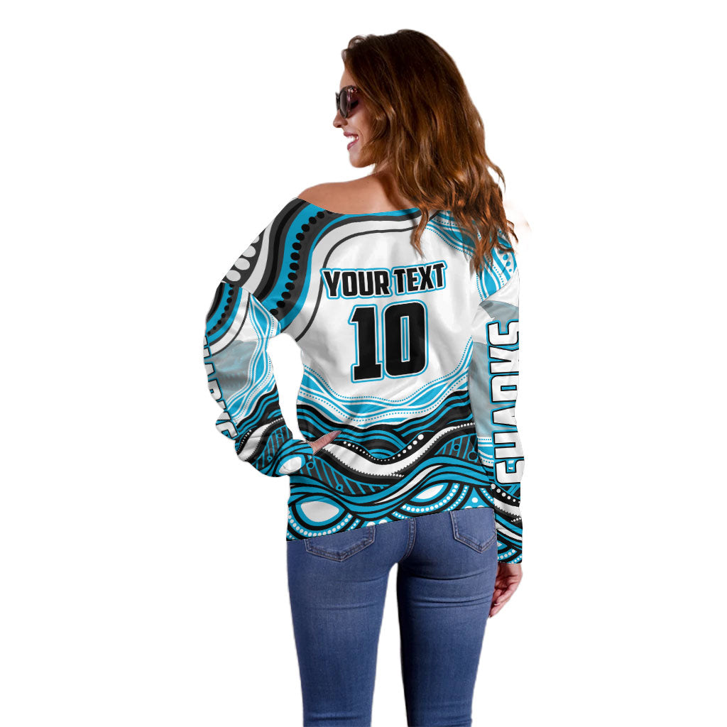 Personalized Cronulla Sutherland Sharks Off Shoulder Sweater Aboriginal Dot Art - Dreamtime Rugby Mascot