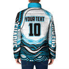 Personalized Cronulla Sutherland Sharks Padded Jacket Aboriginal Dot Art - Dreamtime Rugby Mascot