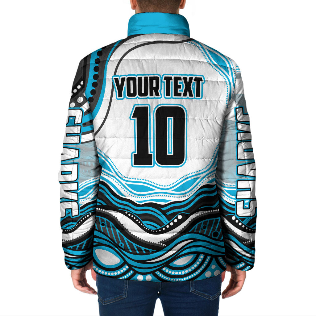 Personalized Cronulla Sutherland Sharks Padded Jacket Aboriginal Dot Art - Dreamtime Rugby Mascot