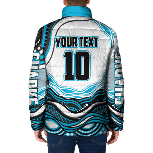 Personalized Cronulla Sutherland Sharks Padded Jacket Aboriginal Dot Art - Dreamtime Rugby Mascot