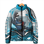 Personalized Cronulla Sutherland Sharks Padded Jacket Aboriginal Dot Art - Dreamtime Rugby Mascot
