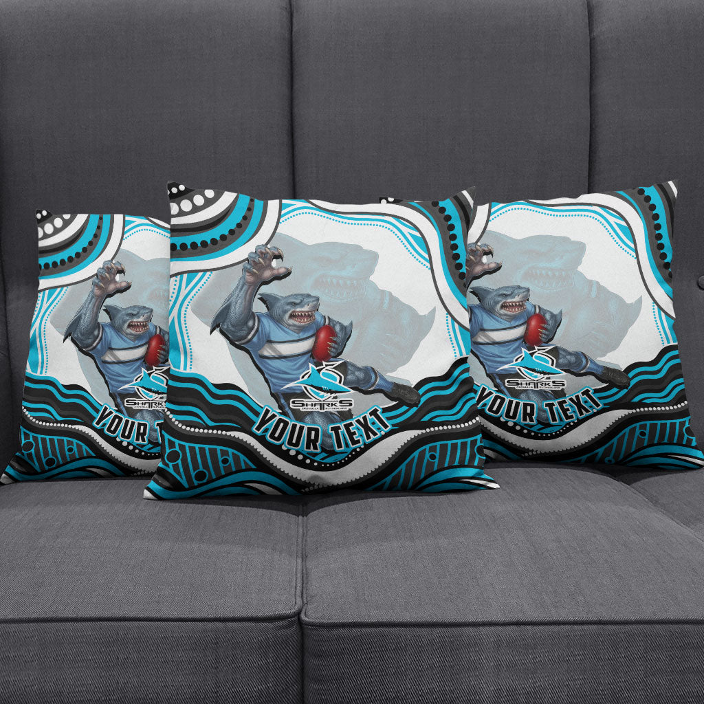 Personalized Cronulla Sutherland Sharks Pillow Cover Aboriginal Dot Art - Dreamtime Rugby Mascot
