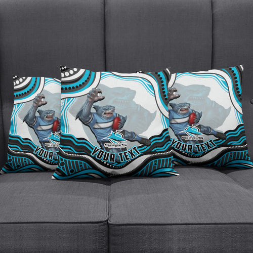 Personalized Cronulla Sutherland Sharks Pillow Cover Aboriginal Dot Art - Dreamtime Rugby Mascot