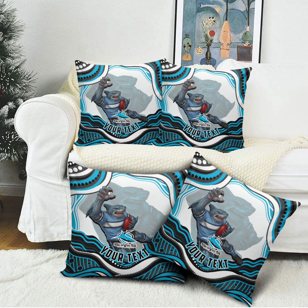 Personalized Cronulla Sutherland Sharks Pillow Cover Aboriginal Dot Art - Dreamtime Rugby Mascot