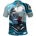 Personalized Cronulla Sutherland Sharks Polo Shirt Aboriginal Dot Art - Dreamtime Rugby Mascot