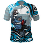 Personalized Cronulla Sutherland Sharks Polo Shirt Aboriginal Dot Art - Dreamtime Rugby Mascot
