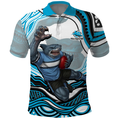 Personalized Cronulla Sutherland Sharks Polo Shirt Aboriginal Dot Art - Dreamtime Rugby Mascot