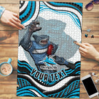 Personalized Cronulla Sutherland Sharks Puzzle Aboriginal Dot Art - Dreamtime Rugby Mascot