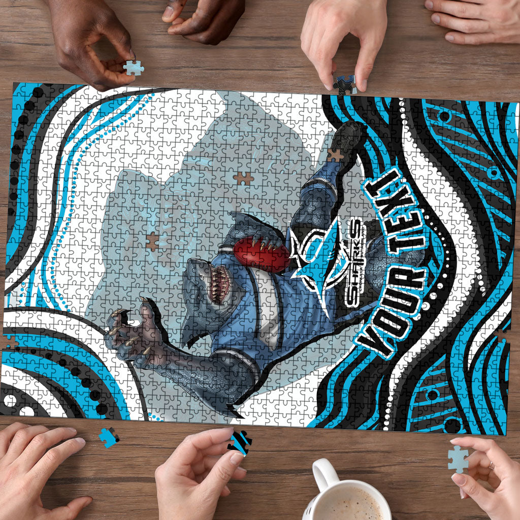 Personalized Cronulla Sutherland Sharks Puzzle Aboriginal Dot Art - Dreamtime Rugby Mascot