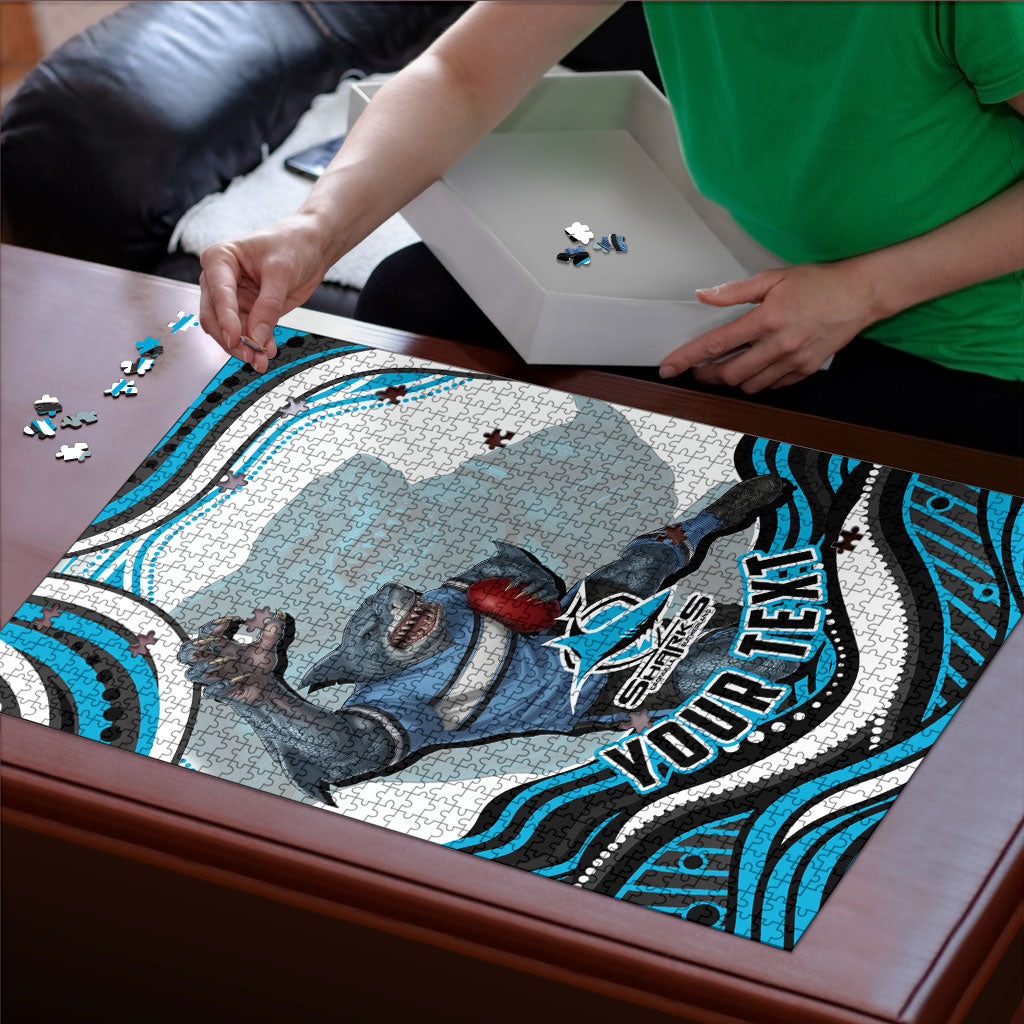 Personalized Cronulla Sutherland Sharks Puzzle Aboriginal Dot Art - Dreamtime Rugby Mascot
