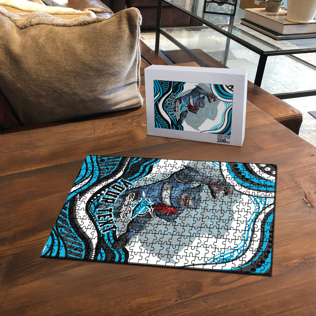 Personalized Cronulla Sutherland Sharks Puzzle Aboriginal Dot Art - Dreamtime Rugby Mascot