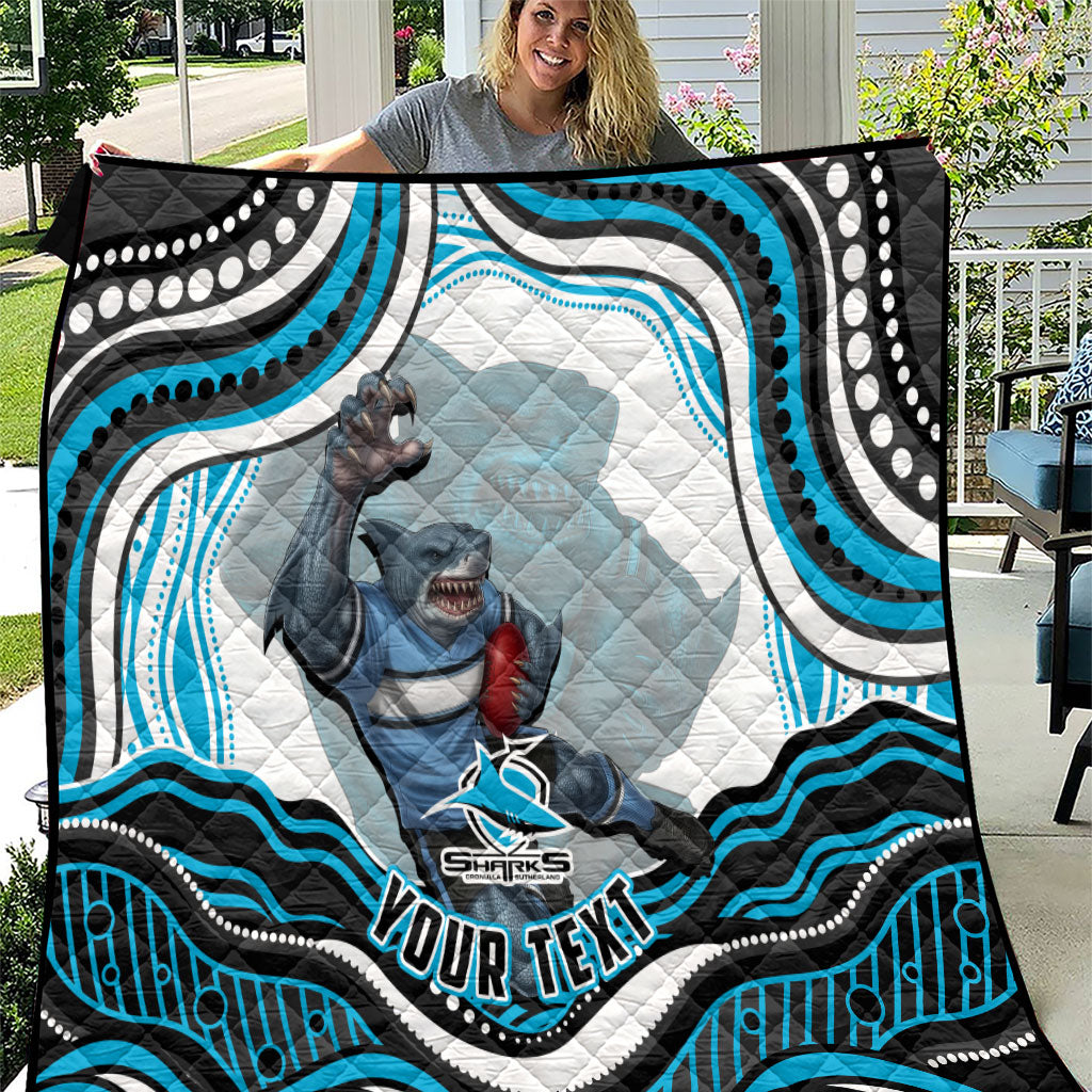 Personalized Cronulla Sutherland Sharks Quilt Aboriginal Dot Art - Dreamtime Rugby Mascot