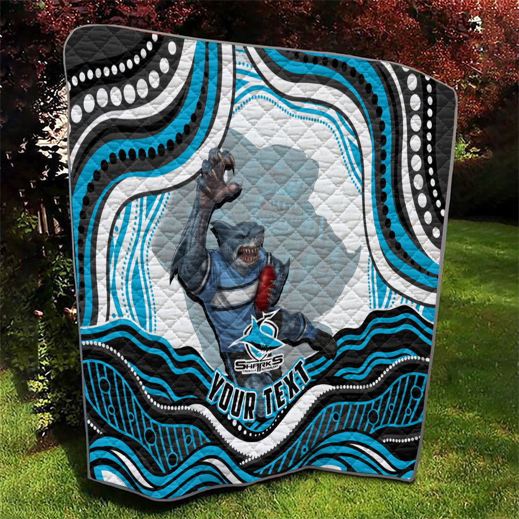 Personalized Cronulla Sutherland Sharks Quilt Aboriginal Dot Art - Dreamtime Rugby Mascot