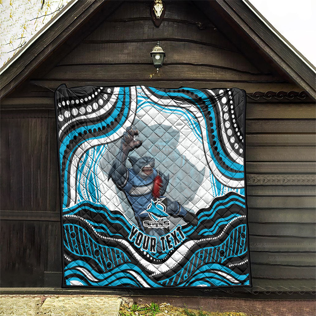 Personalized Cronulla Sutherland Sharks Quilt Aboriginal Dot Art - Dreamtime Rugby Mascot