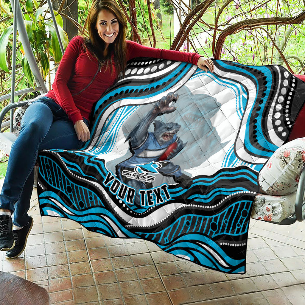 Personalized Cronulla Sutherland Sharks Quilt Aboriginal Dot Art - Dreamtime Rugby Mascot