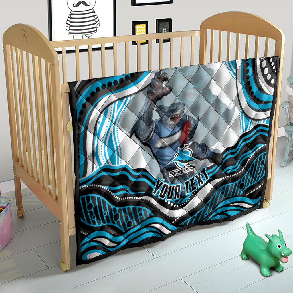 Personalized Cronulla Sutherland Sharks Quilt Aboriginal Dot Art - Dreamtime Rugby Mascot
