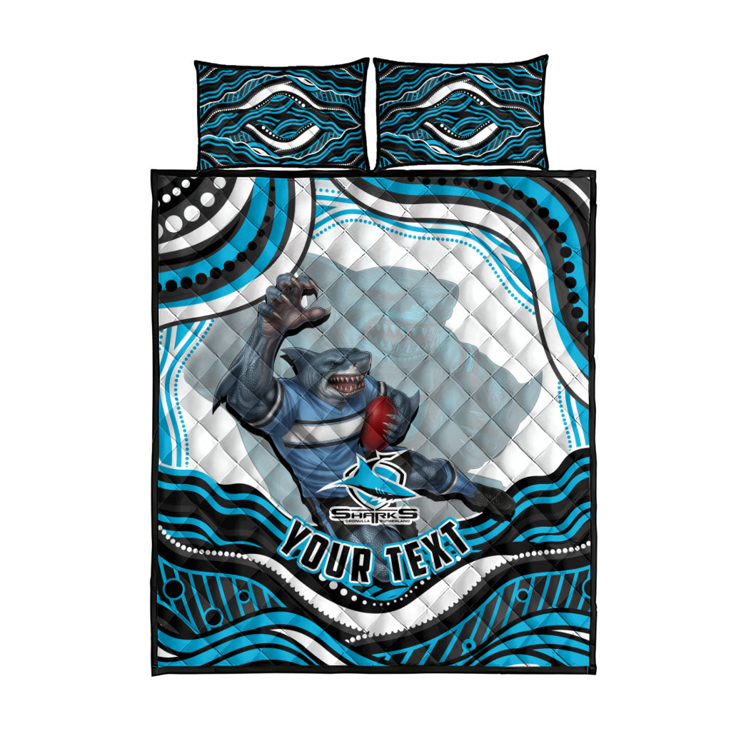 Personalized Cronulla Sutherland Sharks Quilt Bed Set Aboriginal Dot Art - Dreamtime Rugby Mascot
