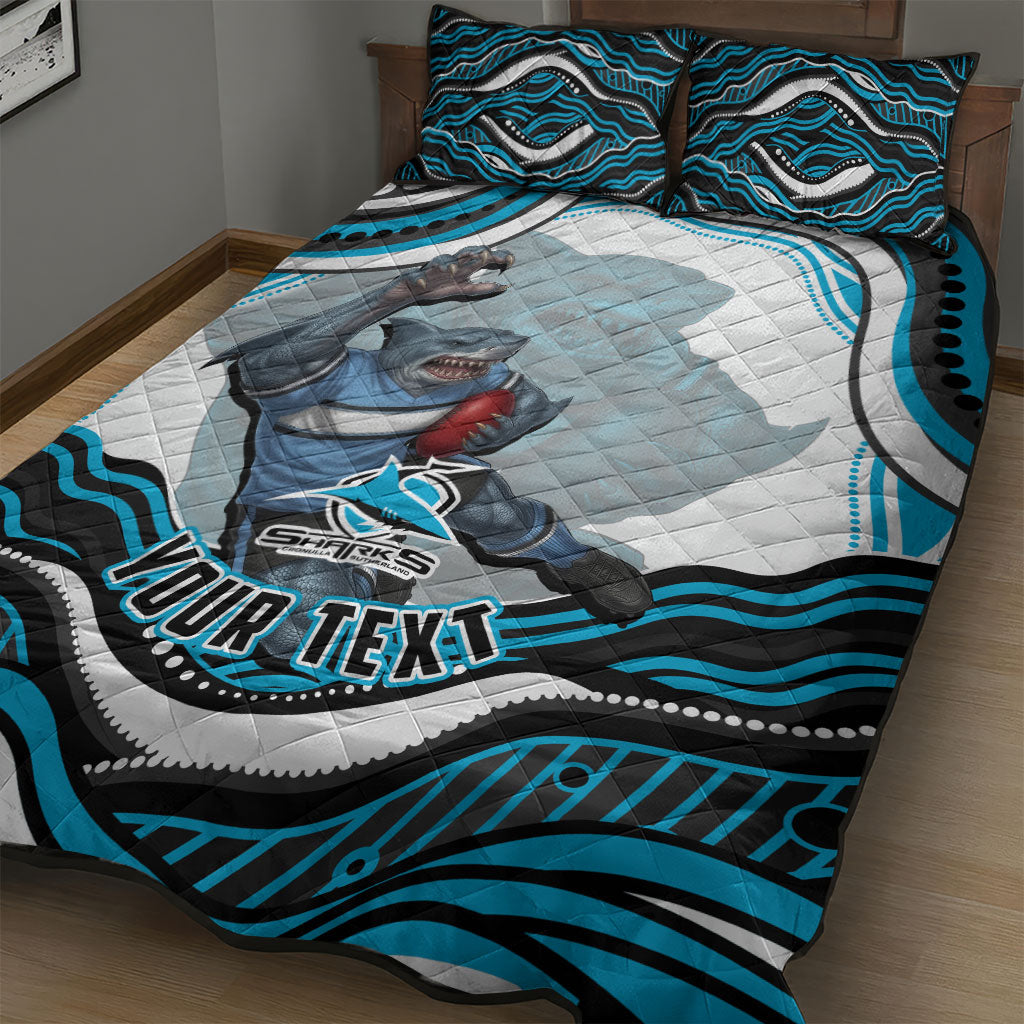 Personalized Cronulla Sutherland Sharks Quilt Bed Set Aboriginal Dot Art - Dreamtime Rugby Mascot