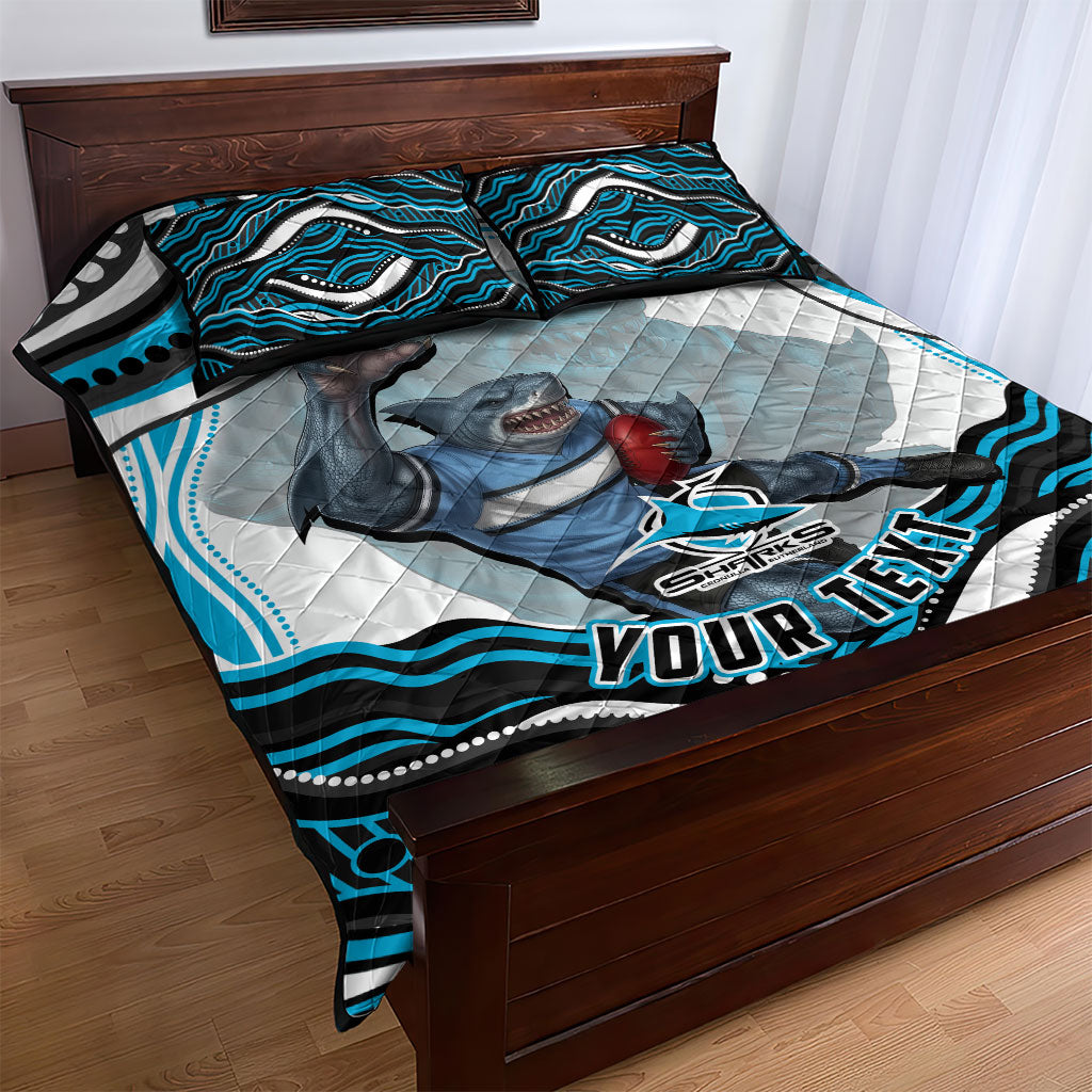Personalized Cronulla Sutherland Sharks Quilt Bed Set Aboriginal Dot Art - Dreamtime Rugby Mascot