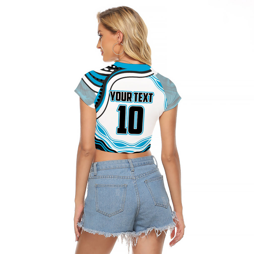 Personalized Cronulla Sutherland Sharks Raglan Cropped T Shirt Aboriginal Dot Art - Dreamtime Rugby Mascot