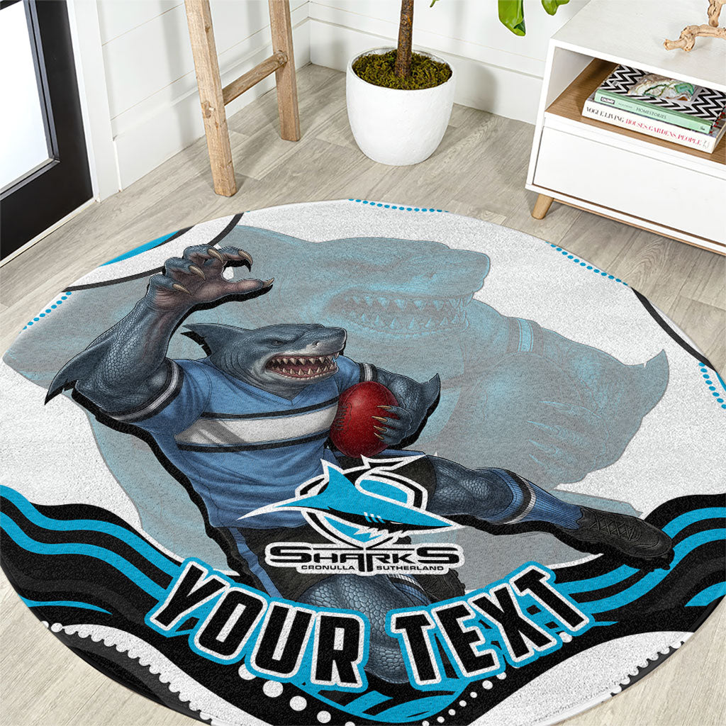 Personalized Cronulla Sutherland Sharks Round Carpet Aboriginal Dot Art - Dreamtime Rugby Mascot