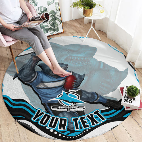 Personalized Cronulla Sutherland Sharks Round Carpet Aboriginal Dot Art - Dreamtime Rugby Mascot