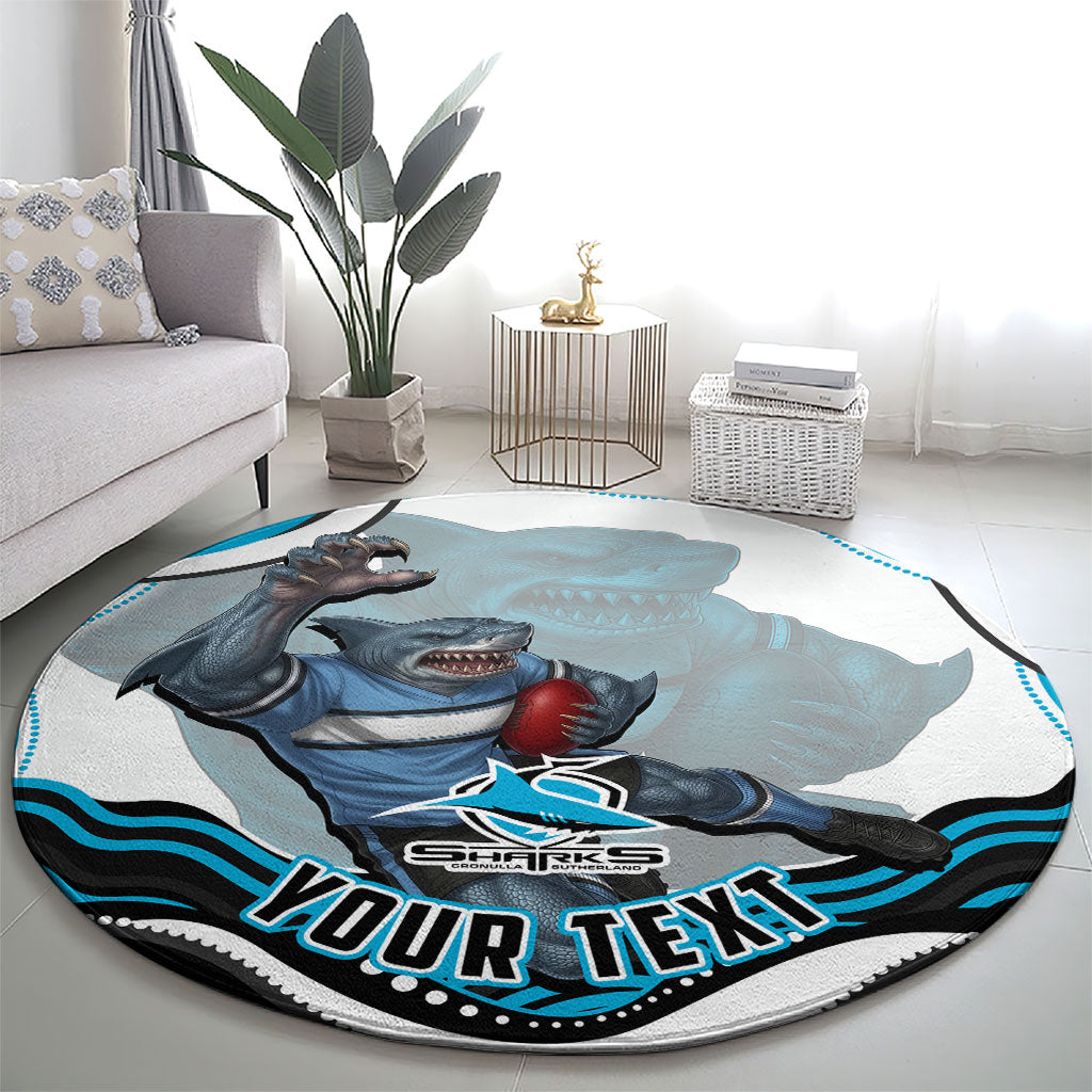 Personalized Cronulla Sutherland Sharks Round Carpet Aboriginal Dot Art - Dreamtime Rugby Mascot