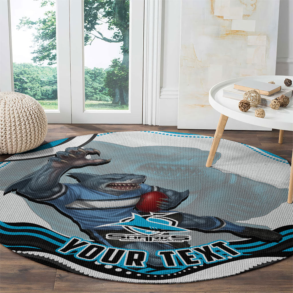 Personalized Cronulla Sutherland Sharks Round Carpet Aboriginal Dot Art - Dreamtime Rugby Mascot