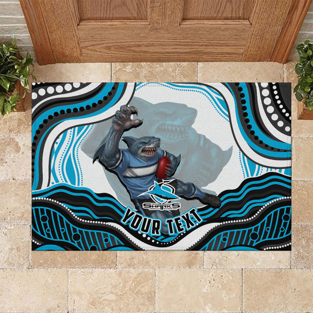 Personalized Cronulla Sutherland Sharks Rubber Doormat Aboriginal Dot Art - Dreamtime Rugby Mascot
