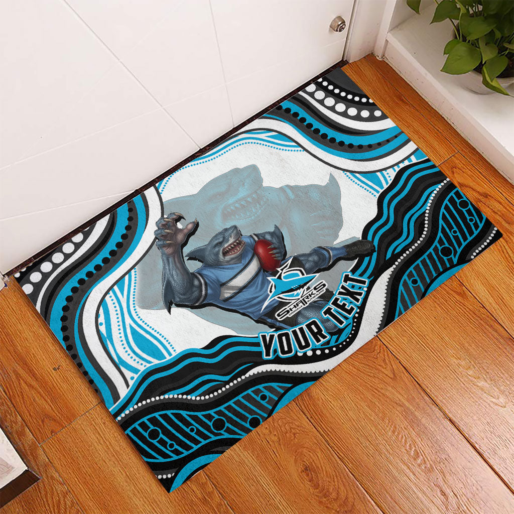 Personalized Cronulla Sutherland Sharks Rubber Doormat Aboriginal Dot Art - Dreamtime Rugby Mascot