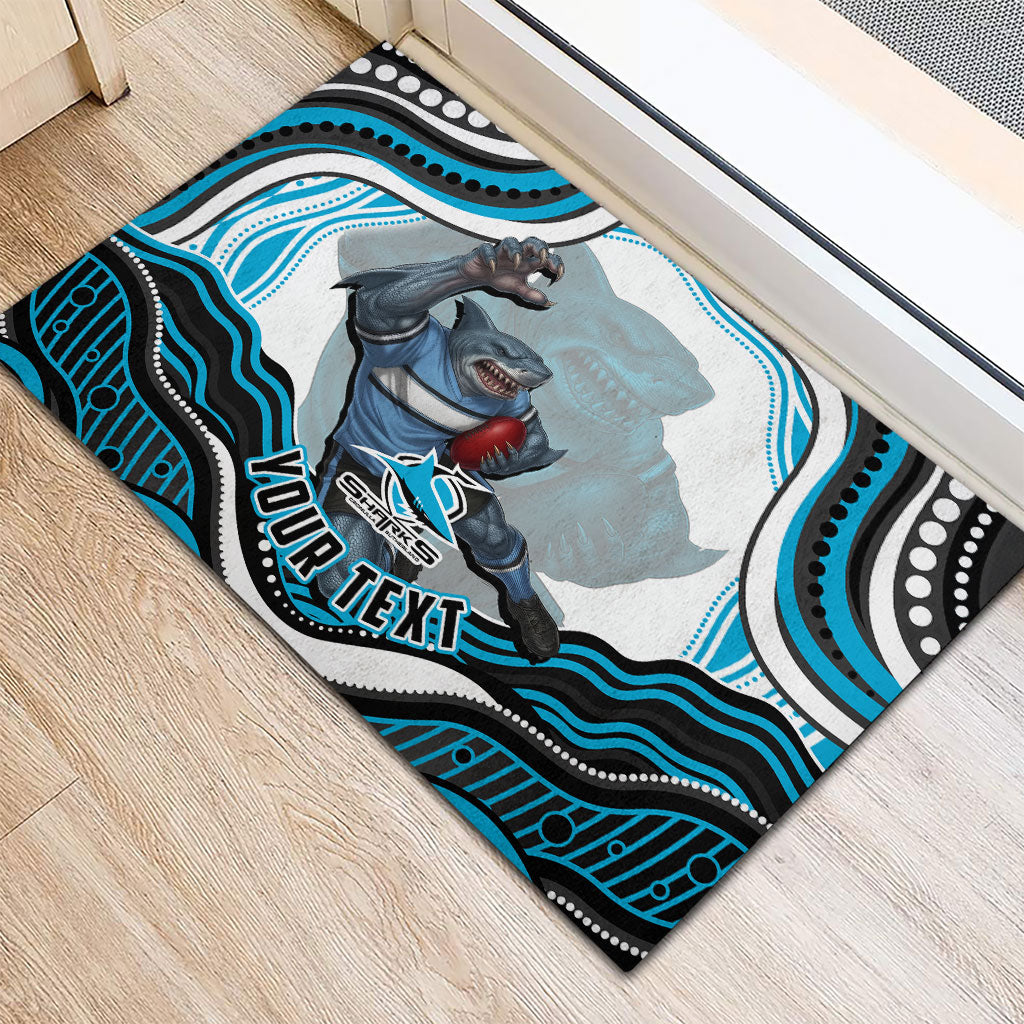 Personalized Cronulla Sutherland Sharks Rubber Doormat Aboriginal Dot Art - Dreamtime Rugby Mascot