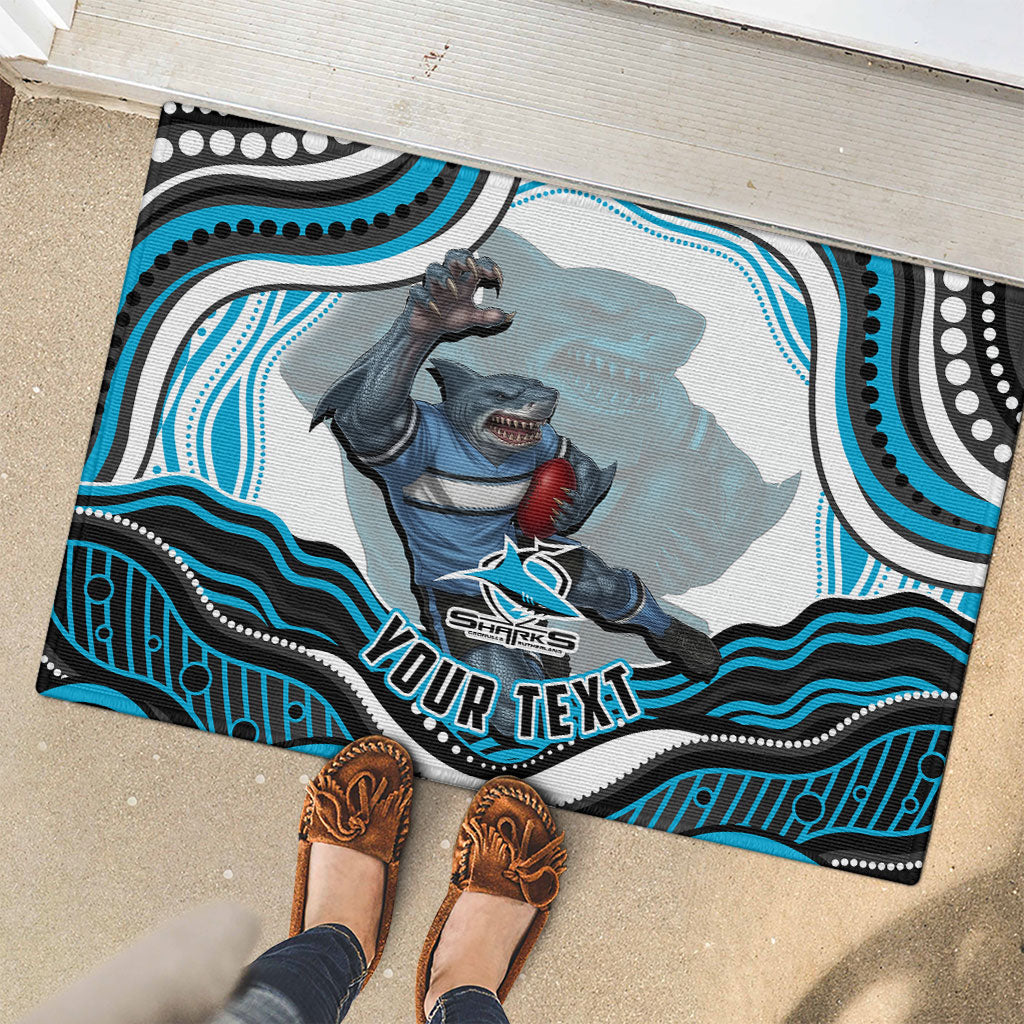 Personalized Cronulla Sutherland Sharks Rubber Doormat Aboriginal Dot Art - Dreamtime Rugby Mascot