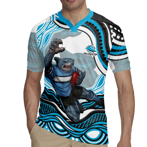 Personalized Cronulla Sutherland Sharks Rugby Jersey Aboriginal Dot Art - Dreamtime Rugby Mascot