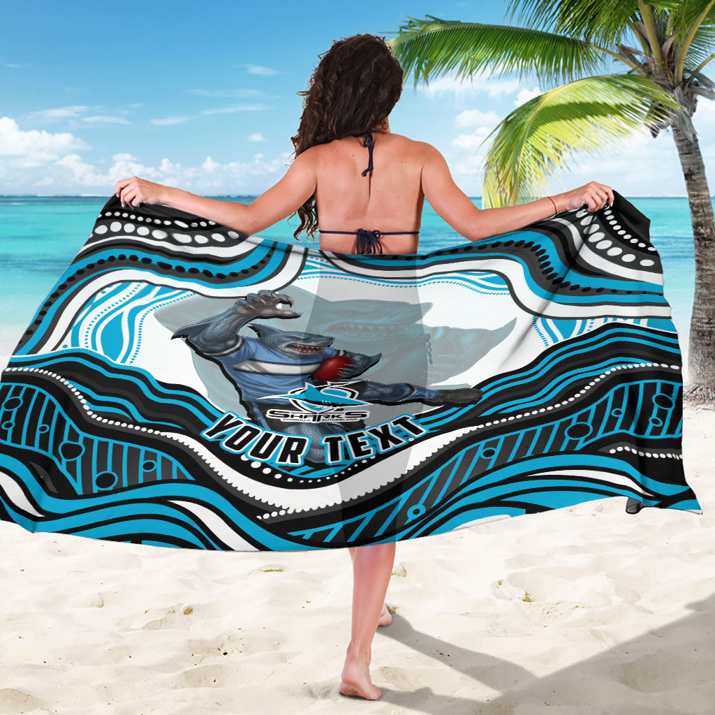 Personalized Cronulla Sutherland Sharks Sarong Aboriginal Dot Art - Dreamtime Rugby Mascot