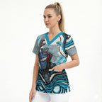 Personalized Cronulla Sutherland Sharks Scrub Top Aboriginal Dot Art - Dreamtime Rugby Mascot