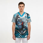 Personalized Cronulla Sutherland Sharks Scrub Top Aboriginal Dot Art - Dreamtime Rugby Mascot