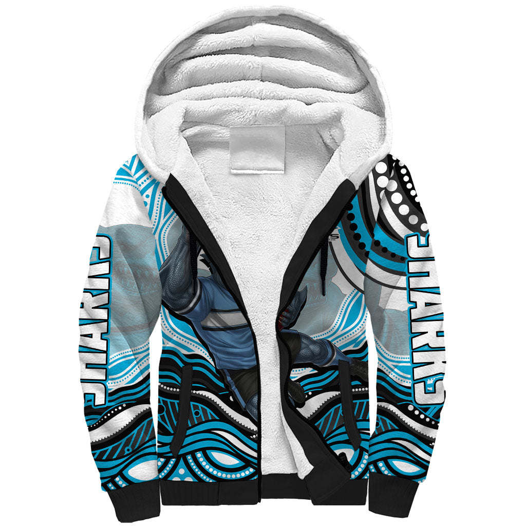 Personalized Cronulla Sutherland Sharks Sherpa Hoodie Aboriginal Dot Art - Dreamtime Rugby Mascot