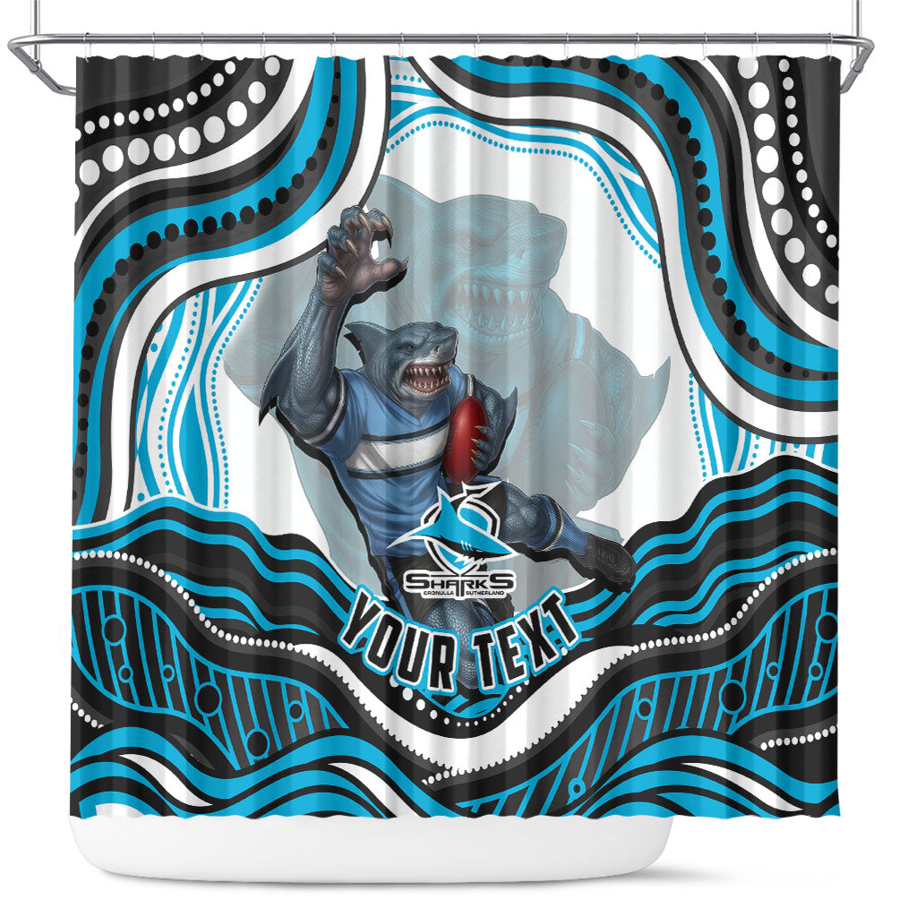 Personalized Cronulla Sutherland Sharks Shower Curtain Aboriginal Dot Art - Dreamtime Rugby Mascot
