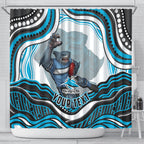 Personalized Cronulla Sutherland Sharks Shower Curtain Aboriginal Dot Art - Dreamtime Rugby Mascot