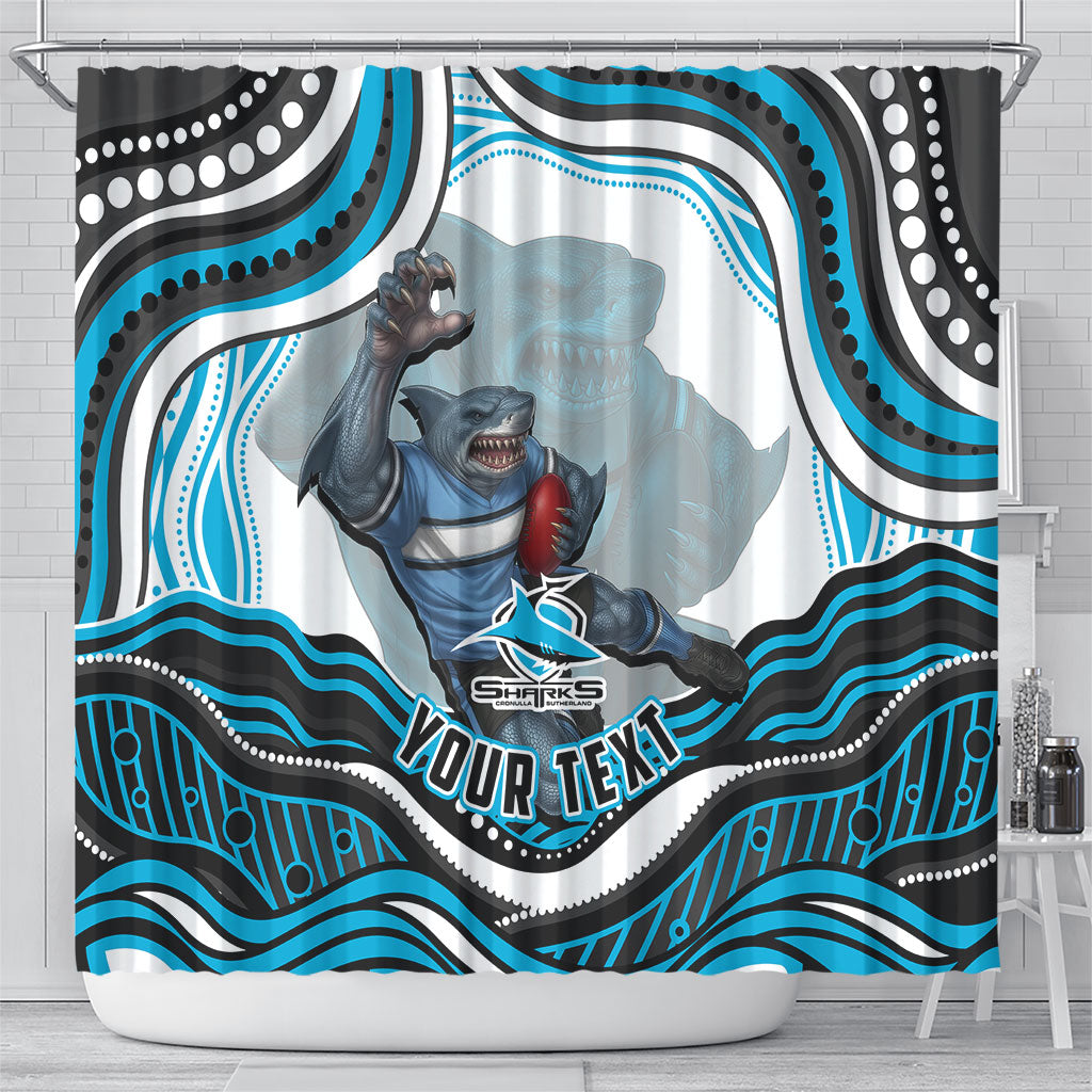 Personalized Cronulla Sutherland Sharks Shower Curtain Aboriginal Dot Art - Dreamtime Rugby Mascot
